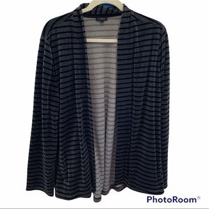 Talbots Black and Gray Striped Open-Front Cardigan